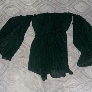 Off-Shoulder Green Dress with Flowy Sleeves